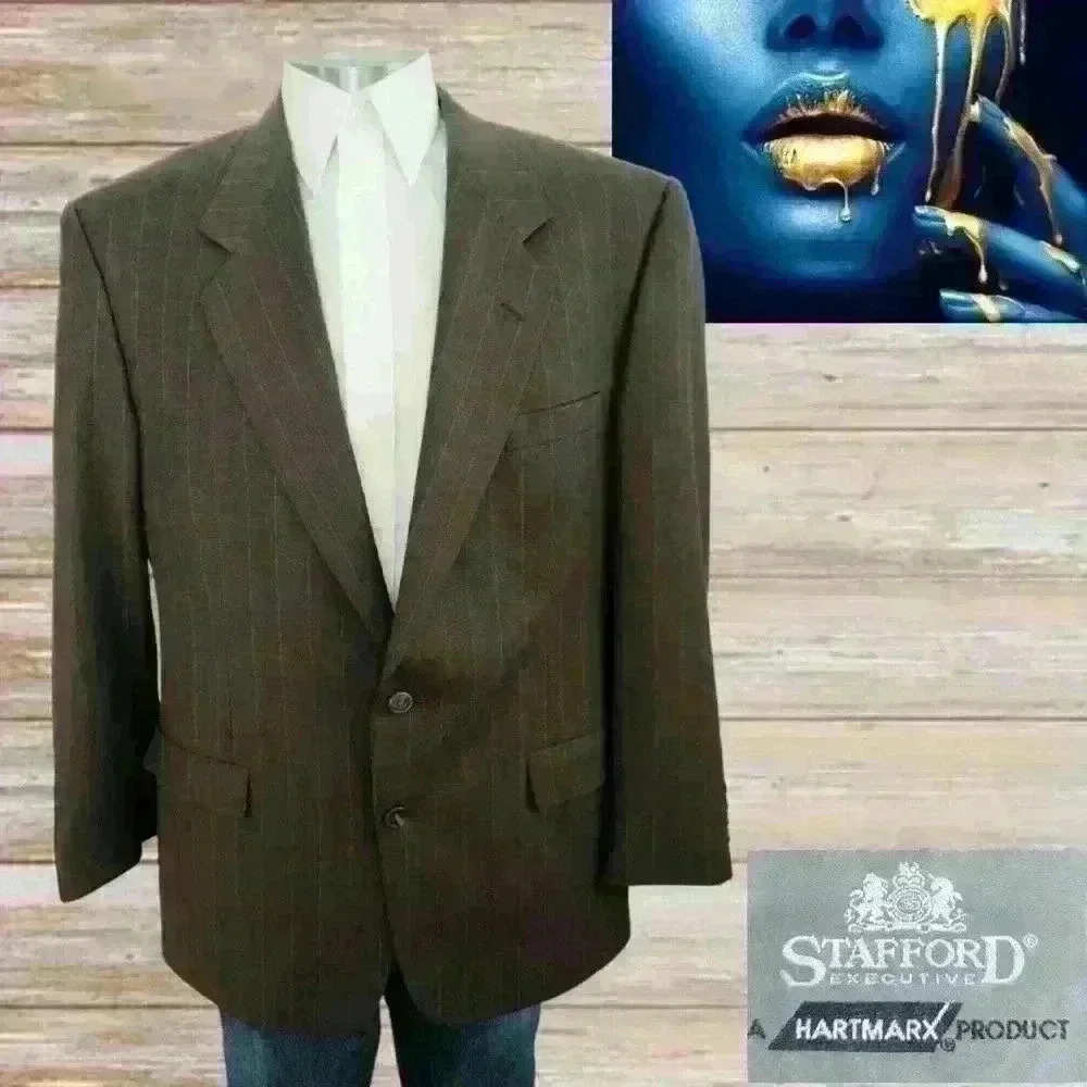 Stafford Executive Sport Coat 44R Brown Blazer Jacket Wool